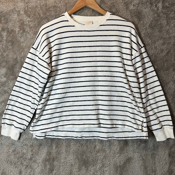 Mus & Bombon Aldea Stripe Sweatshirt Boucle Knit Top S Small Navy Blue Cream - Picture 10 of 10